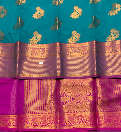 Soft Silk Casual Saree Peacock Green Colour with Magenta and Golden Colour Border
