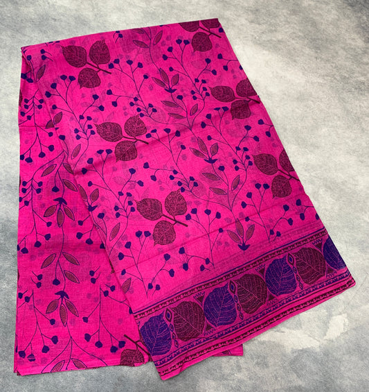 Chettinad Sungudi Cotton Pink Colour with Leaf Design Border