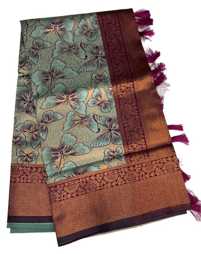 Art Silk Saree Aquamarine Blue Colour with Butterfly Design