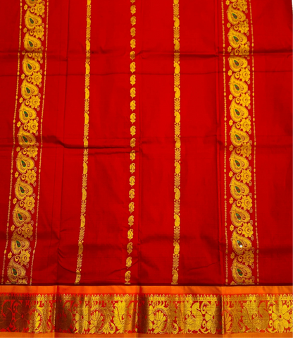 Maroon shade Semi silk Kids Pattu Pavadai with contrast border for age 2 to 5