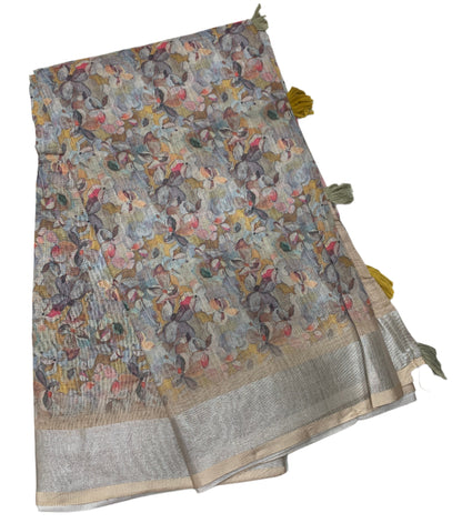 Jute Cotton Saree Dark Brown Shade with Thread Border