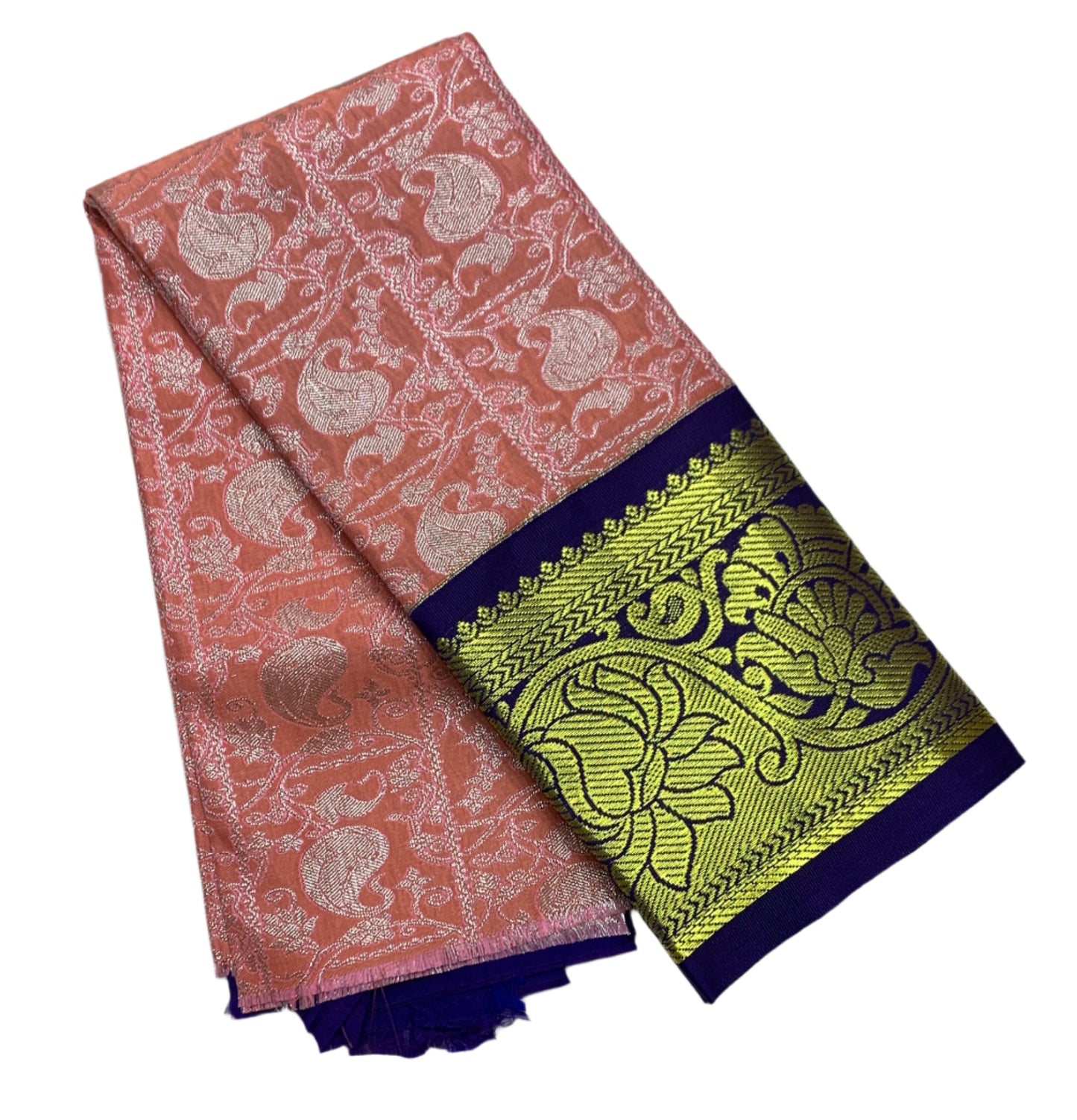 Peach Shade Vegan Silk Kids Pattu Pavadai with Contrast Border for Newborn to 2 Years