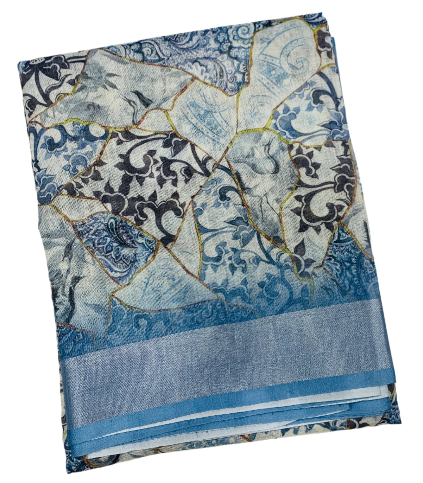 Jute Cotton Saree Sky Blue Shade with Thread Border