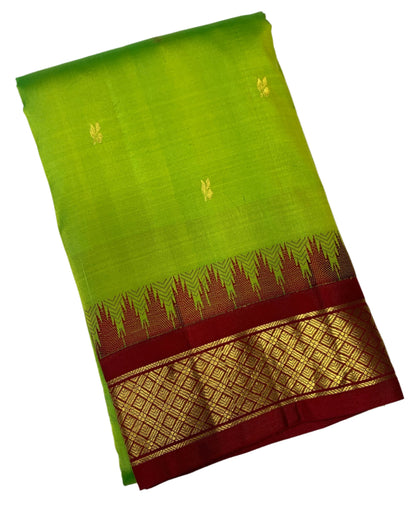 Pure Kanchipuram Silk Apple Green Colour with Brown Border