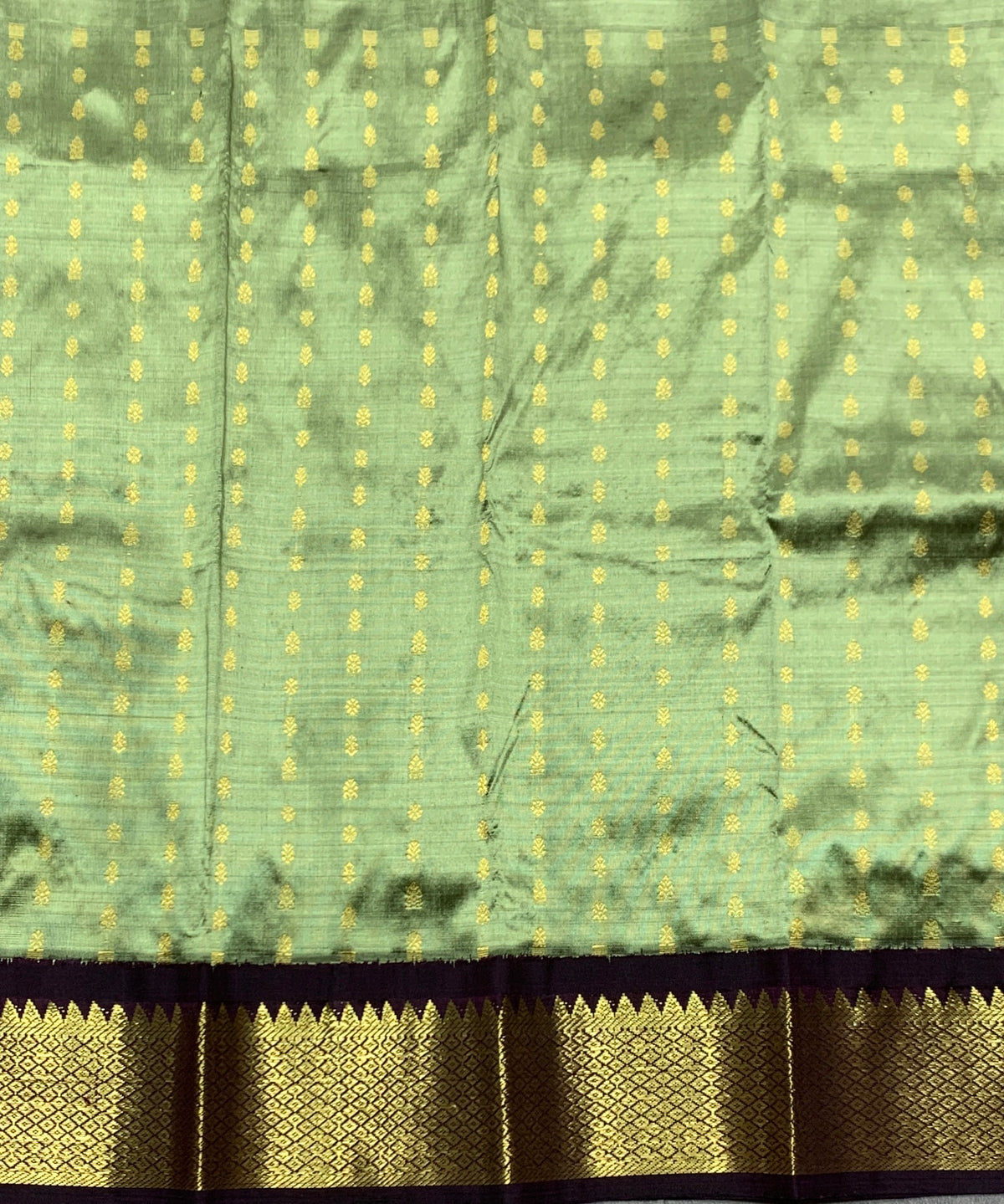 Pista Green Shade Pure Kanchipuram Kids Pattu Pavadai with Contrast Border for Newborn to 2 Years
