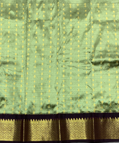 Pista Green Shade Pure Kanchipuram Kids Pattu Pavadai with Contrast Border for Newborn to 2 Years
