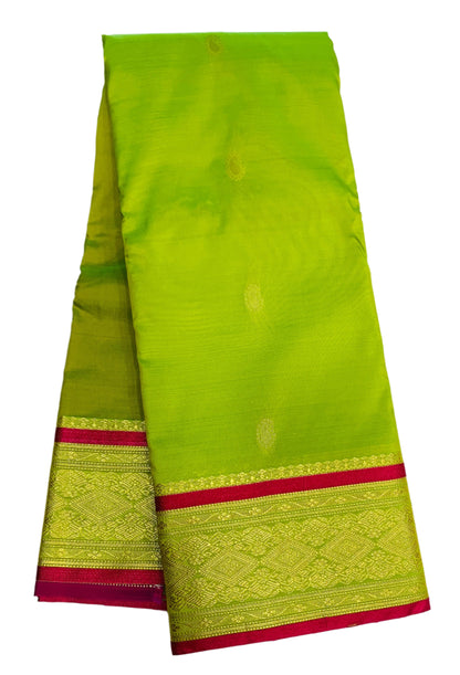 French Lime Shade Saree with Golden and Pink Border