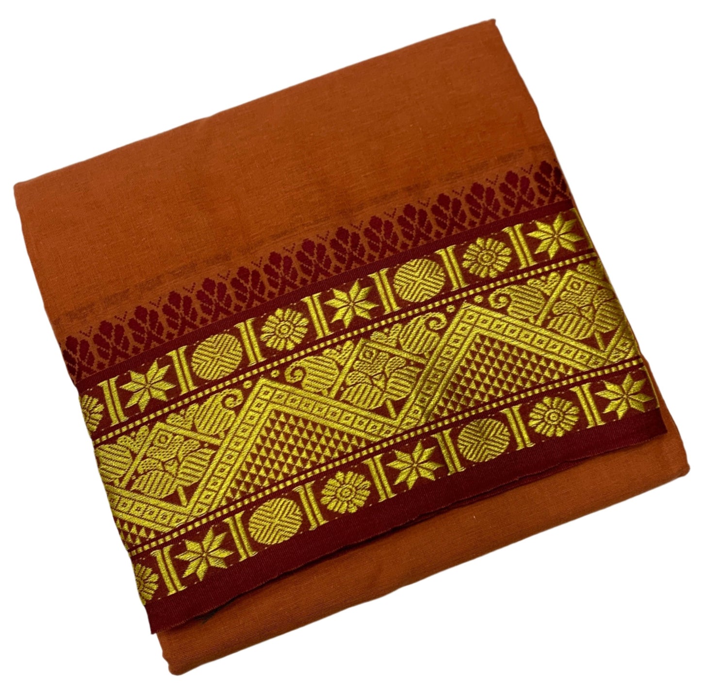 9X5 Cotton Dhoti Honey Brown Colour with Maroon and Green Border