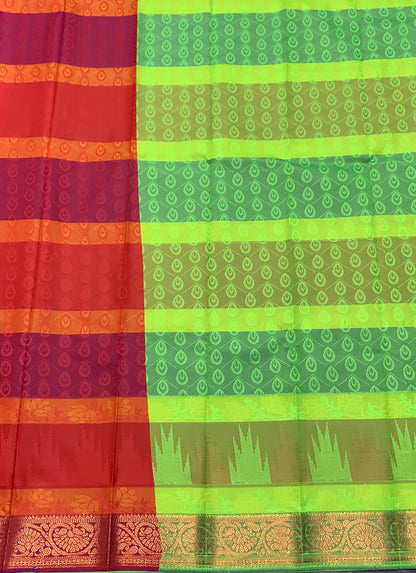Synthetic Cotton Saree Multi Colour with Copper Border