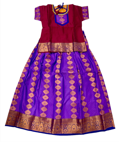 Ready To Wear Lavender Pavadai with contrast Maroon Blouse