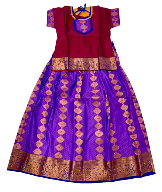 Ready To Wear Lavender Pavadai with contrast Maroon Blouse