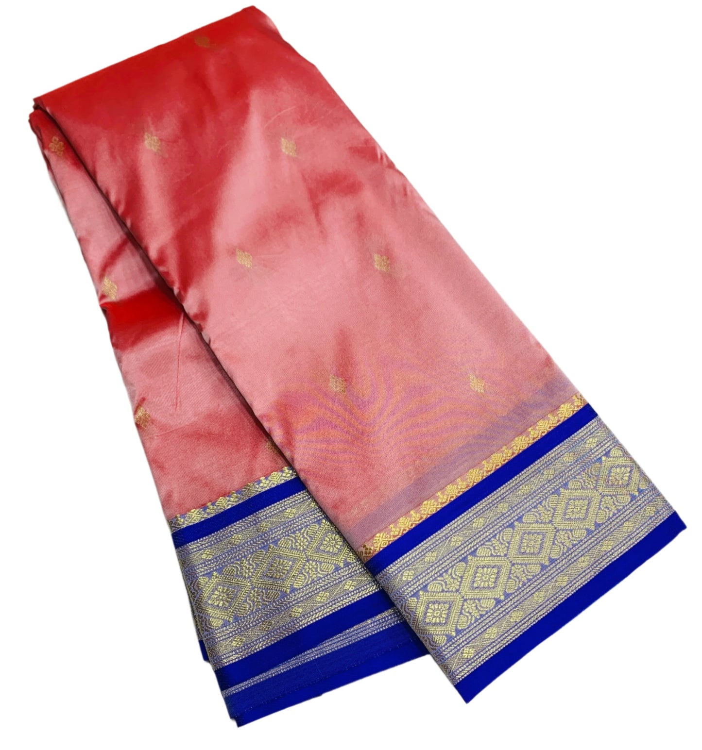 Light Peach Pink Shade Saree with Golden and Blue Border