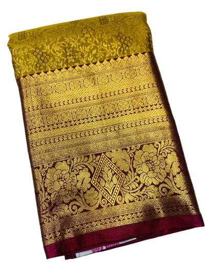 Vegan Silk Saree Golden Colour with Maroon Border