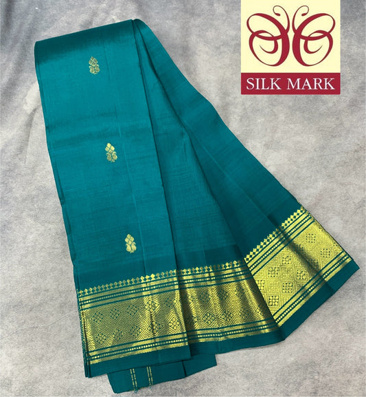 Pure Kanchipuram Silk Saree Rama Green Colour with Zari work Border