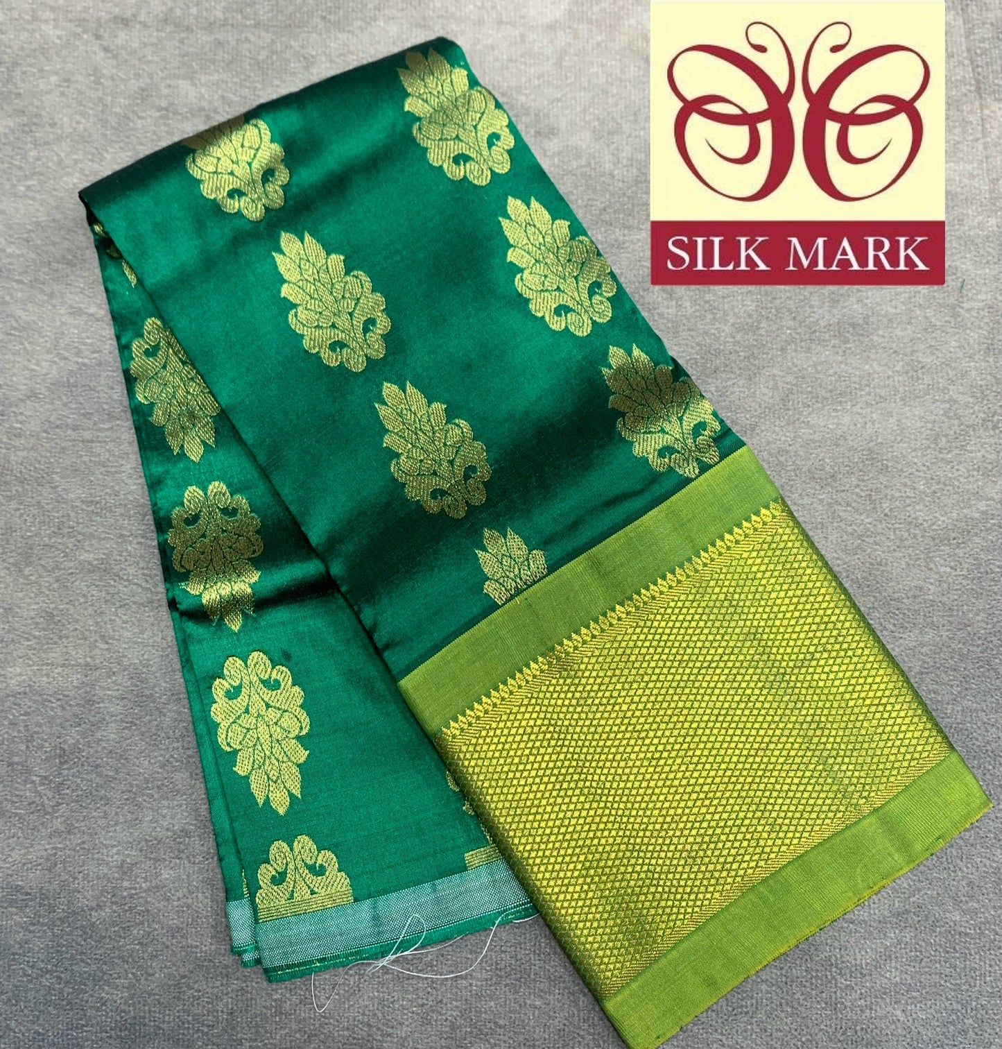 Green Shade Pure Kanchipuram Kids Pattu Pavadai with Contrast Border for Newborn to 2 Years