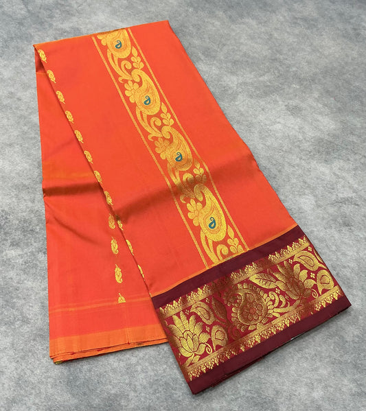 Orange Shade Semi silk Kids Pattu Pavadai with Contrast border for age 5 to 10