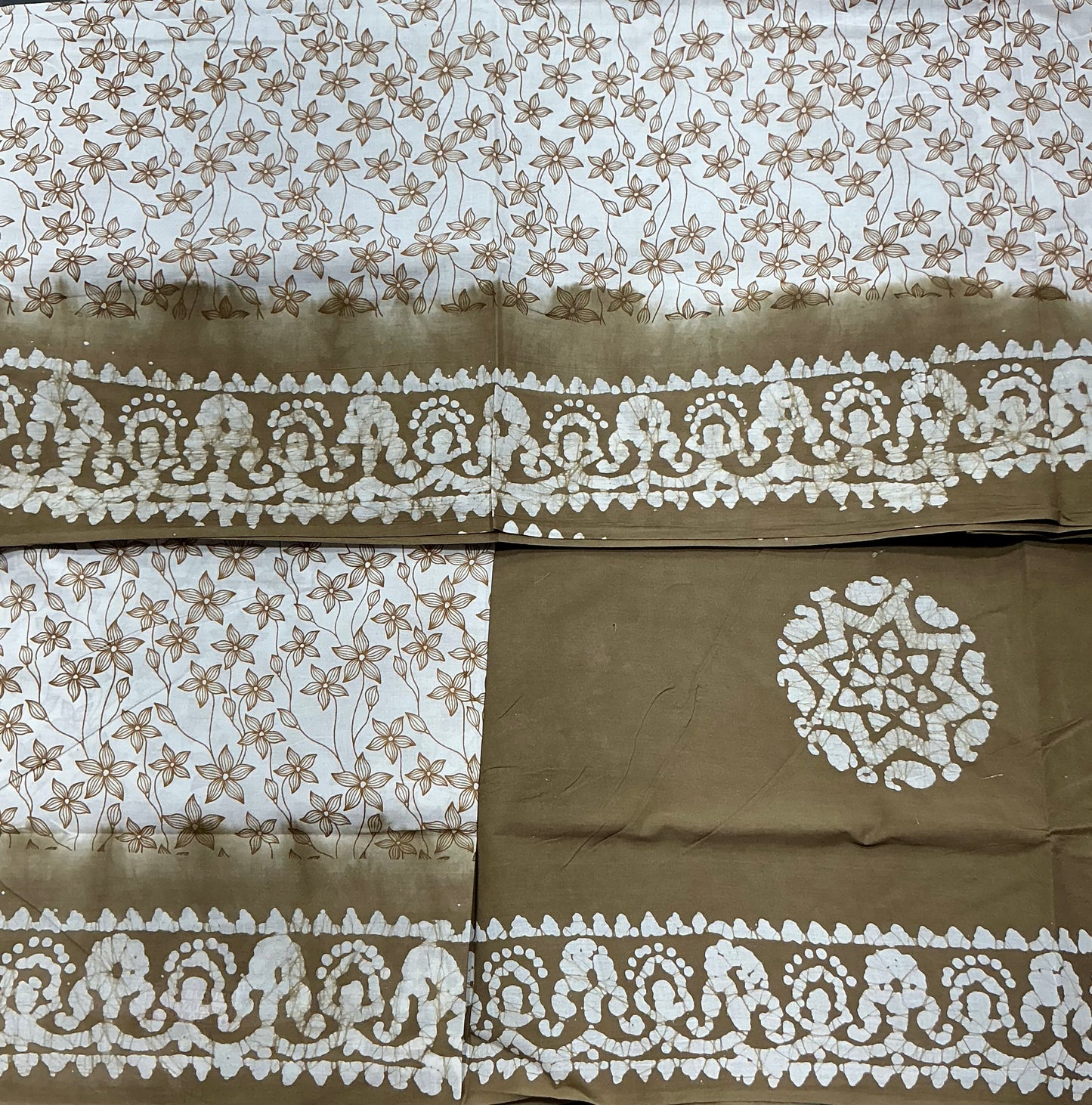 Chettinad Sungudi Cotton White Colour with Olive Green Colour Border