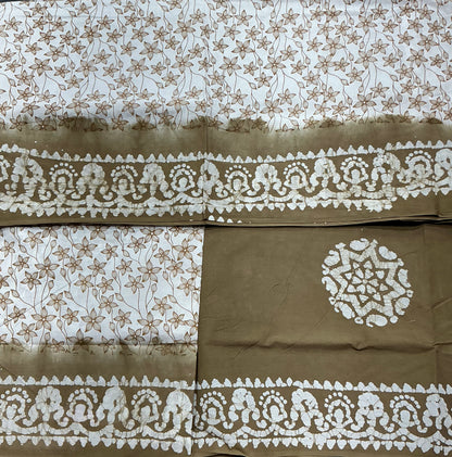 Chettinad Sungudi Cotton White Colour with Olive Green Colour Border