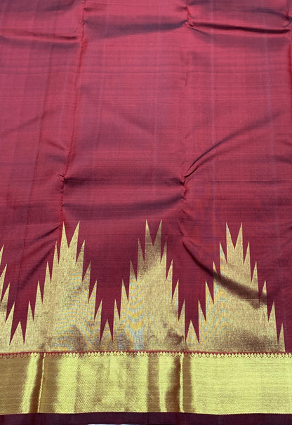 Pure Kanchipuram Silk Saree Maroon Colour with Golden Zari Border
