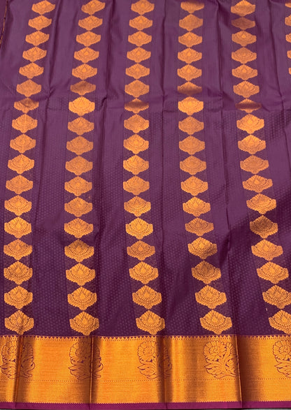 Vegan Silk Saree Violet Colour Saree with Copper Border