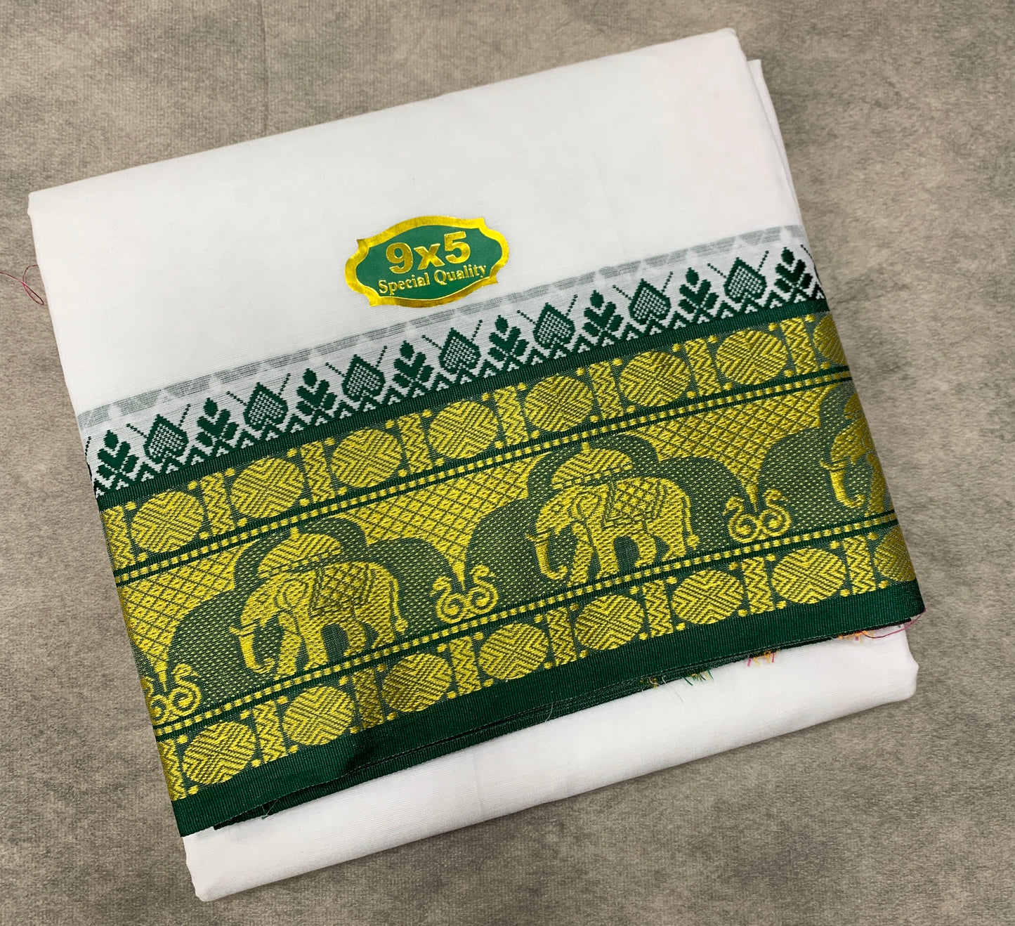 9X5 Cotton Dhoti White Colour with Green and Pink Border with Angavastarm