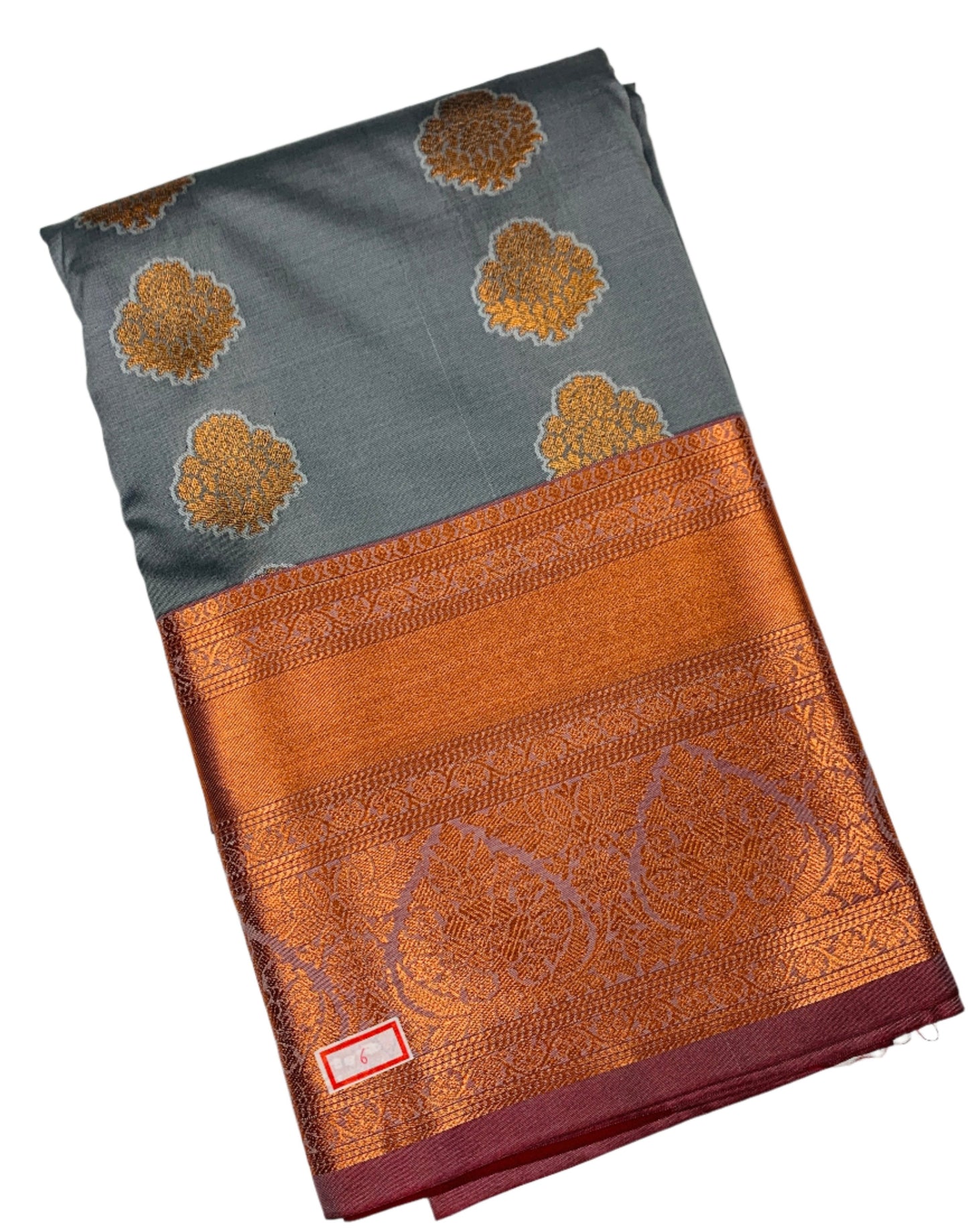 Vegan Silk Saree Gray Colour with Copper Border