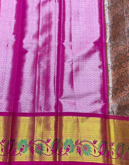 Orange Shade Vegan Silk unstitched Pattu Pavadai material for age Above 10 years