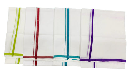 Cotton Dhoti 4 Mulam White Colour with Small Border - Pack of 4