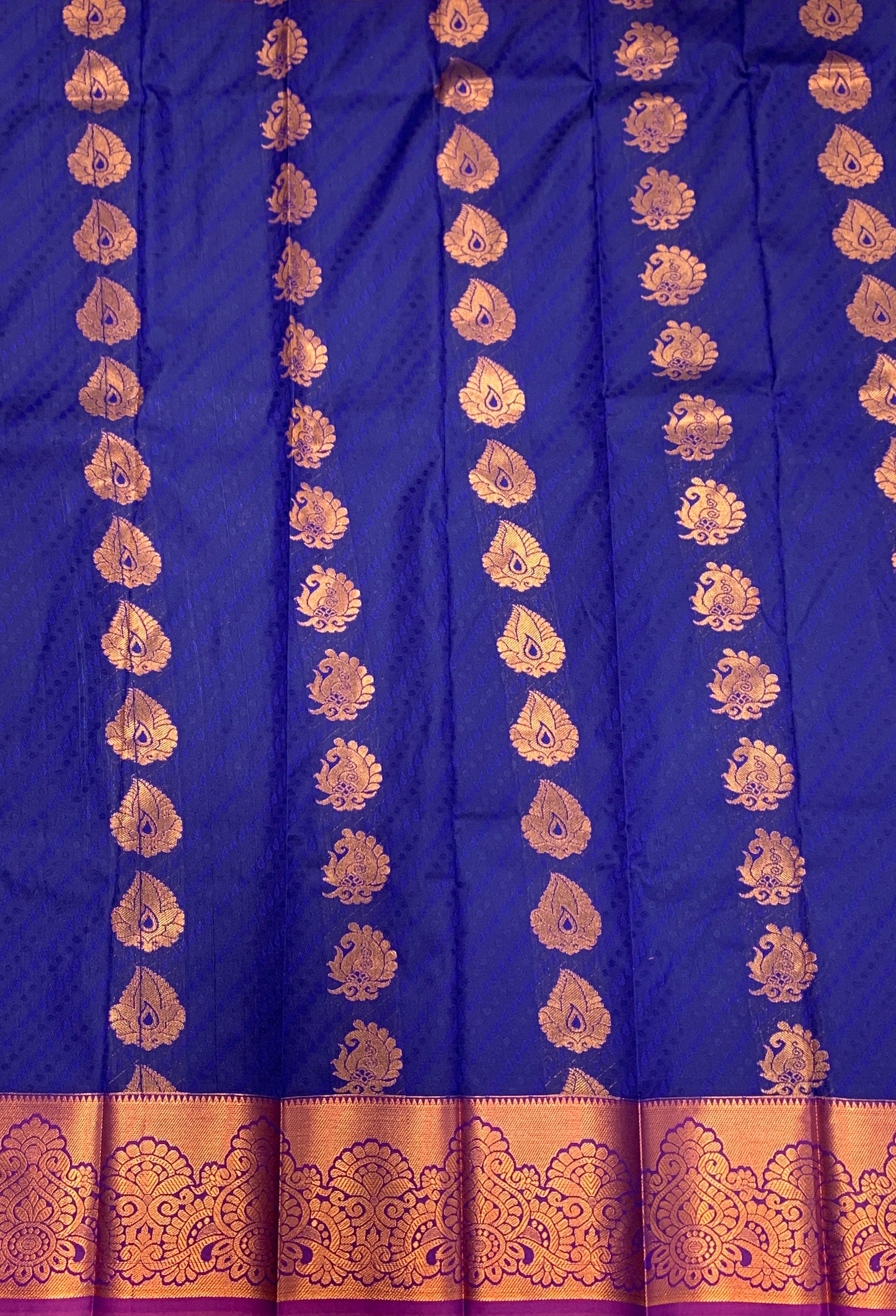 Vegan Silk Saree Navy Blue Colour with Copper Border