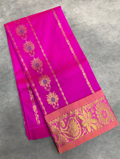 Light Pink Shade Semi Silk Kids Pattu Pavadai with Contrast border for Age 2 to 5 Years