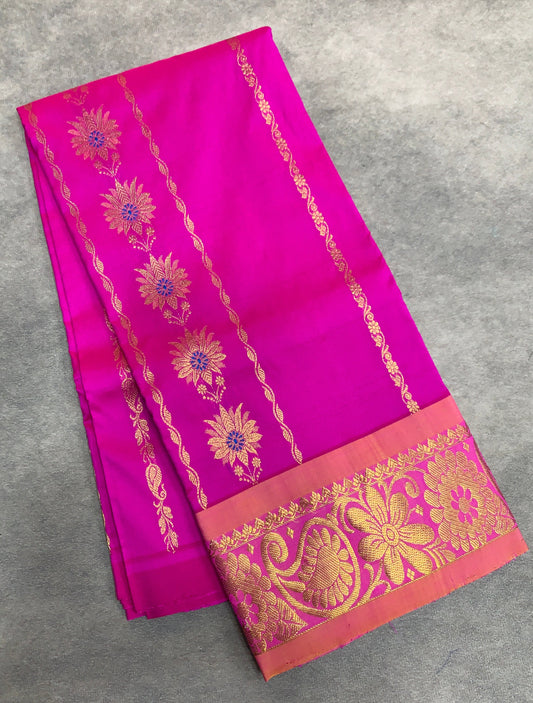 Light Pink Shade Semi Silk Kids Pattu Pavadai with Contrast border for Age 2 to 5 Years