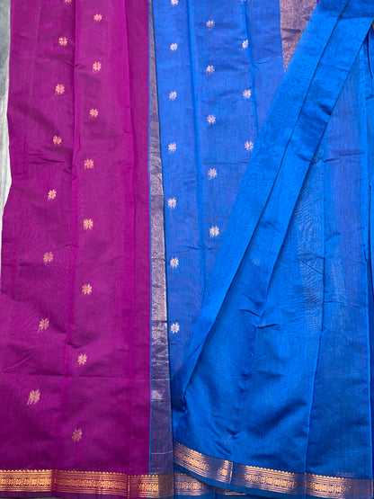 Magenta Colour Silk Cotton Saree with Copper Zari Border