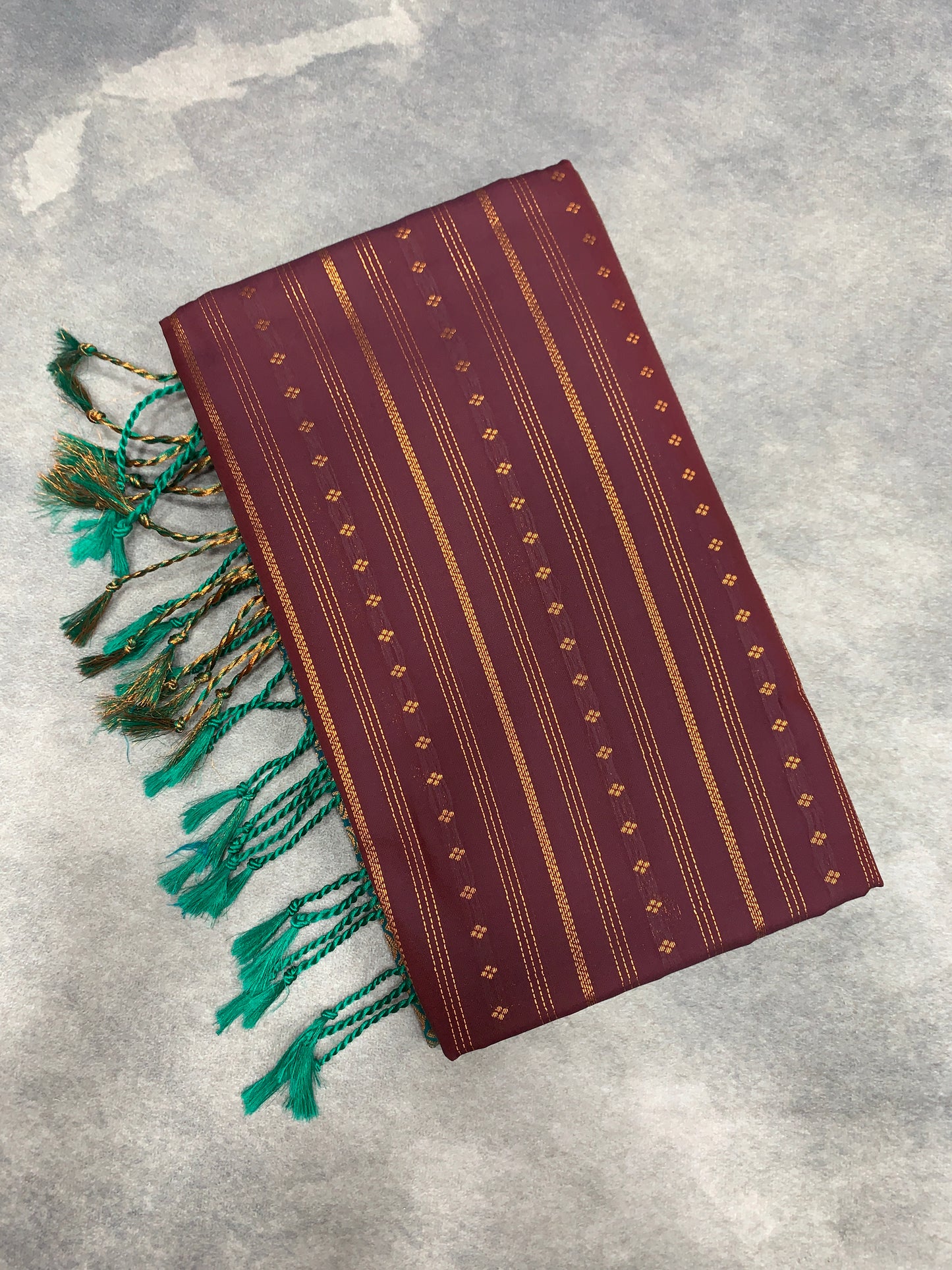 Soft Vegan Silk Saree Brown Colour with Rama Green and Copper Border