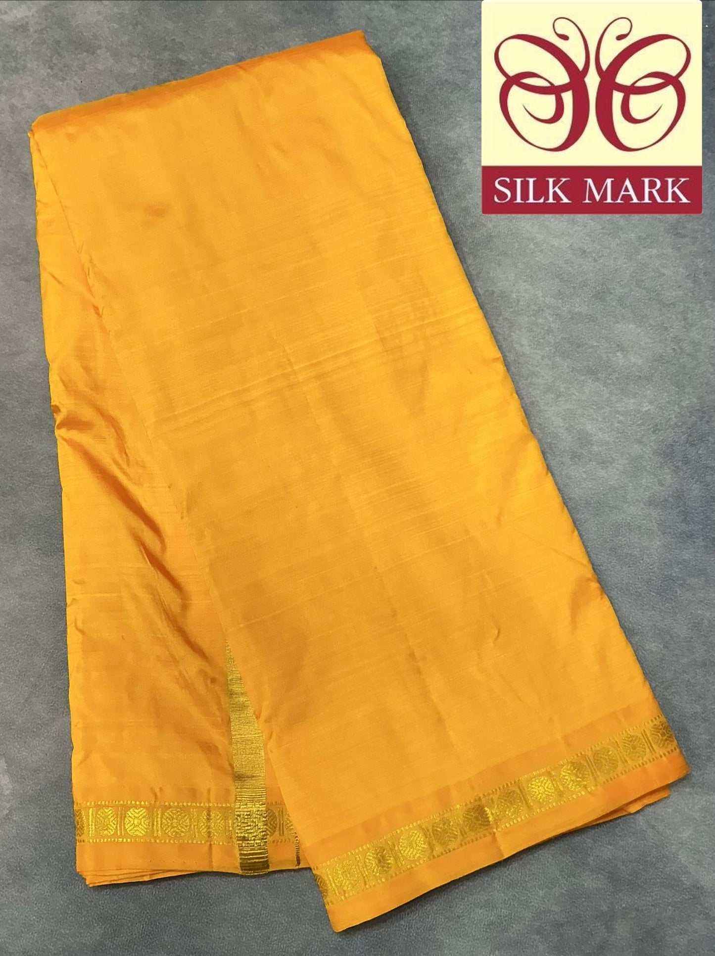 9X5 Pure Silk Dhoti Mango Yellow Small Border