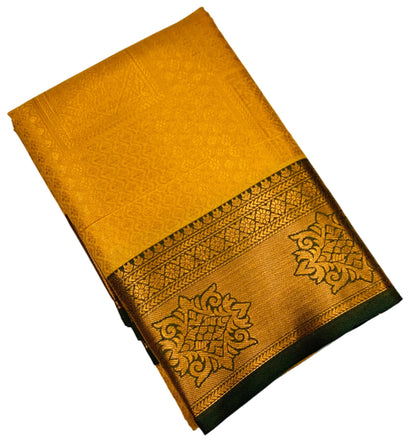 Art Silk Saree Golden Yellow Colour with Green Border