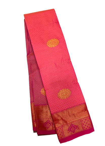 Baby Pink Shade Silk Cotton Saree with Copper Zari Border and Floral Design