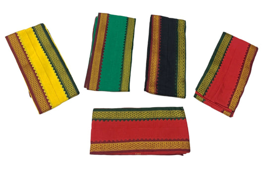 Cotton Pooja Towel with Ganga Jamuna Border - Pack of 5