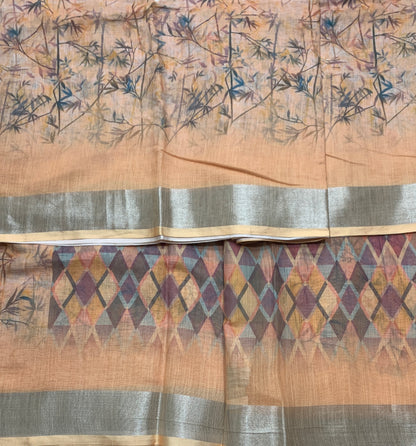 Jute Cotton Saree Light Peach Shade with Thread Border