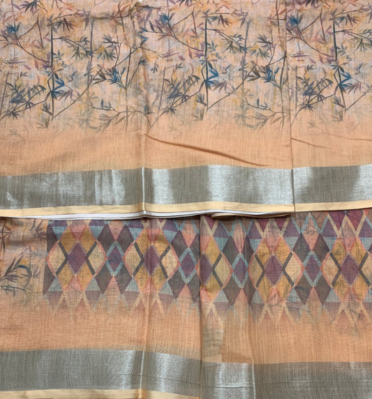 Jute Cotton Saree Light Peach Shade with Thread Border