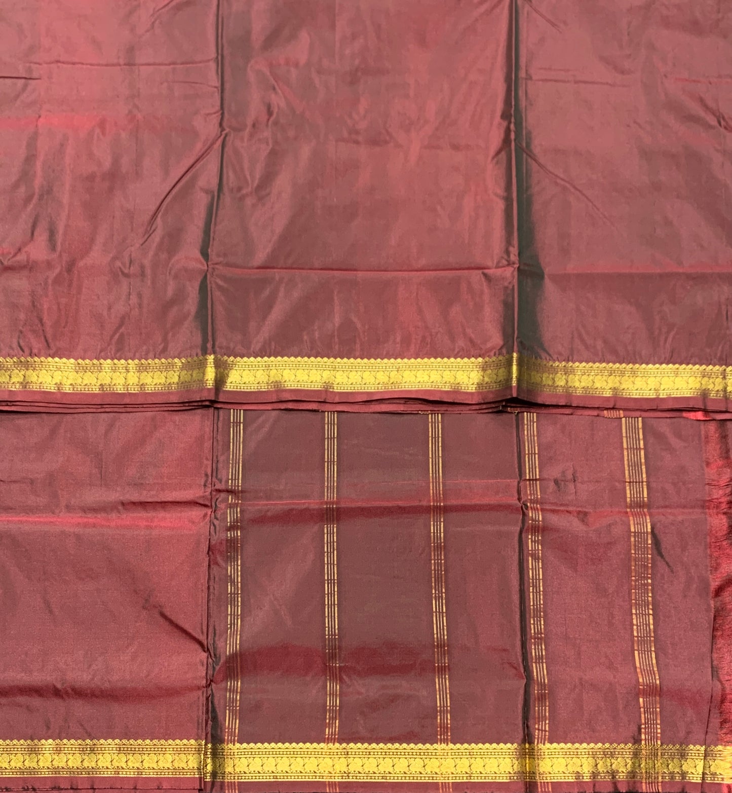 9 yards Vegan Silk Saree Brown Colour with Annam Design Border