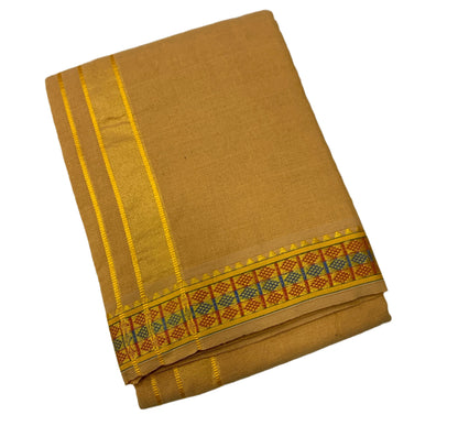 Mustard Yellow Dhoti with Red & Blue Diamond Border