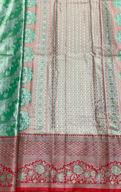 Rama Green Colour Soft kanchi pattu with Red Colour Border