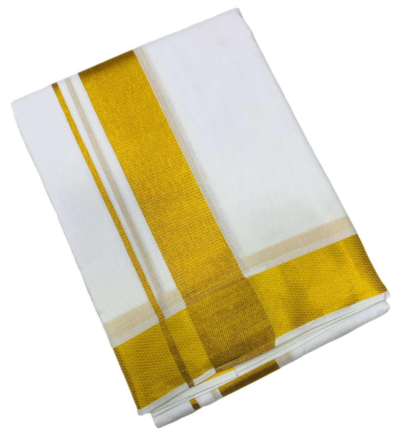 9X5 Cotton Dhoti White Colour with Golden Zari Border