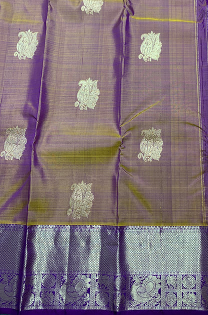 Pure Kanchipuram Silk Saree Dual Colour with Purple Border