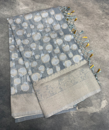 Banaras Katan Saree Gray Colour with Katan Work Border