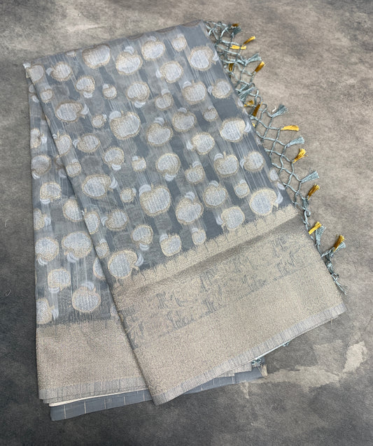 Banaras Katan Saree Gray Colour with Katan Work Border