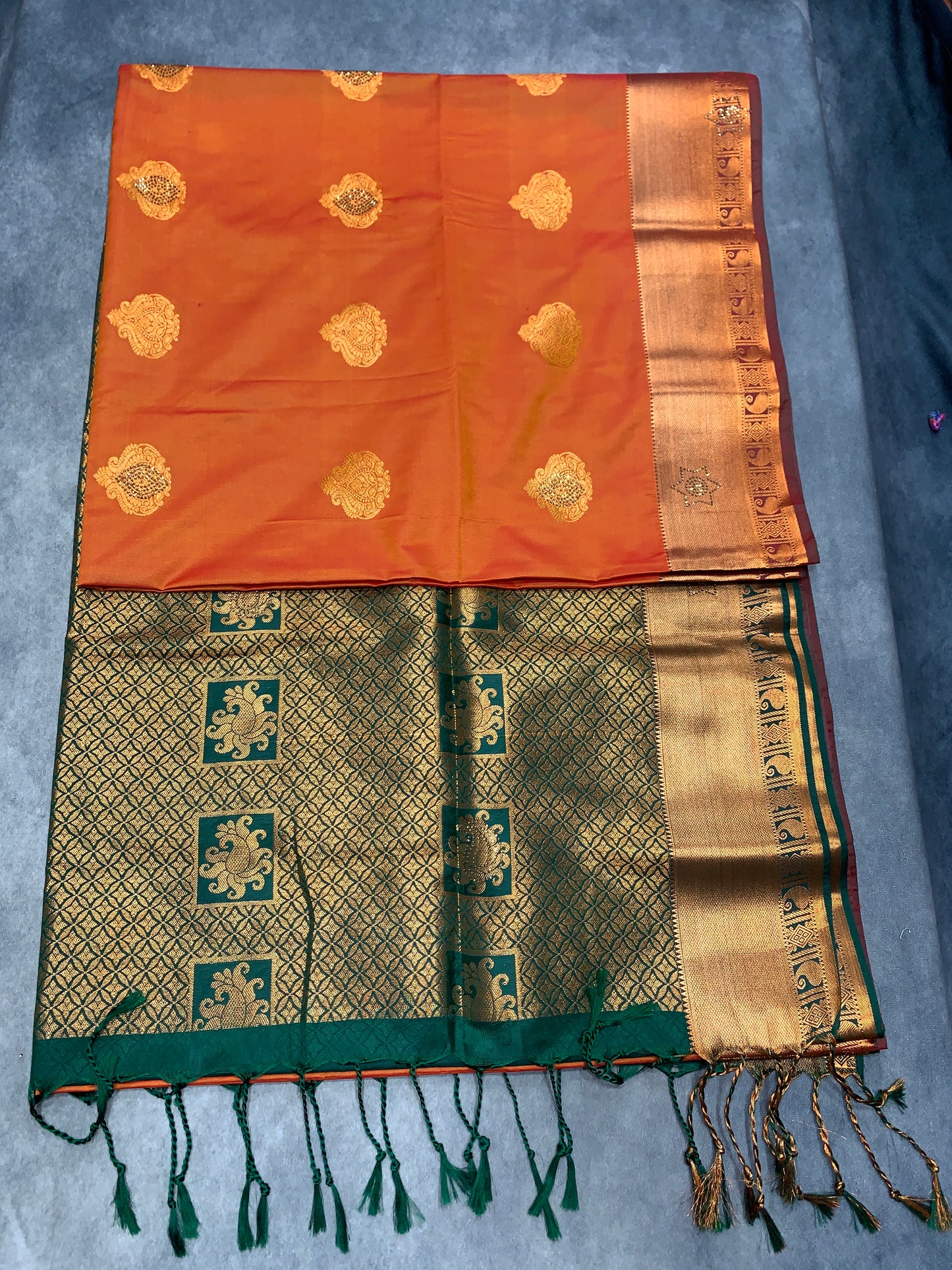 Soft Vegan Silk Saree Orange Colour with Brown and Copper Border