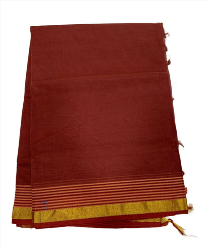 Chettinad Cotton Saree Brown with Zari Border