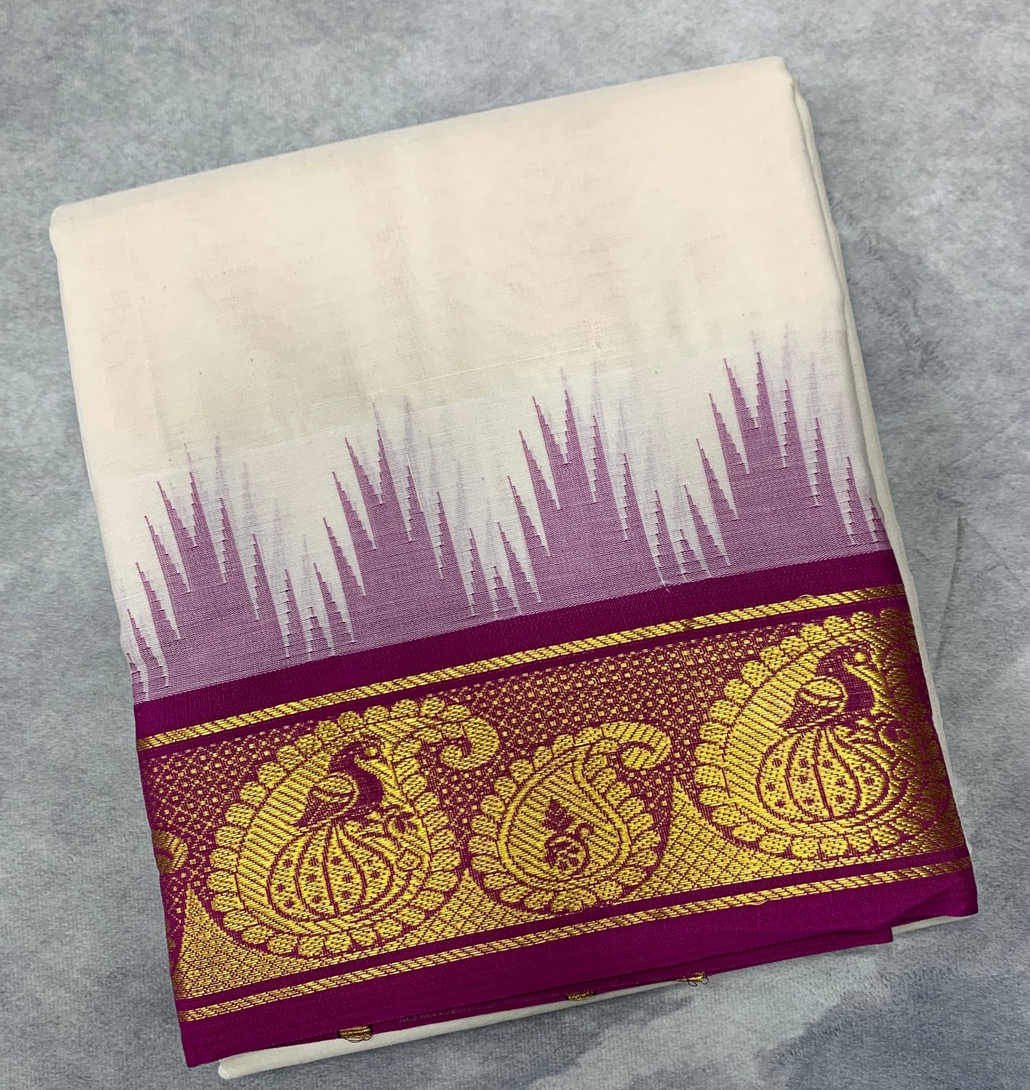 Korvai Cotton Dhoti Half White Colour Pink and Blue Border