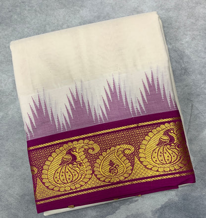 Korvai Cotton Dhoti Half White Colour Pink and Blue Border